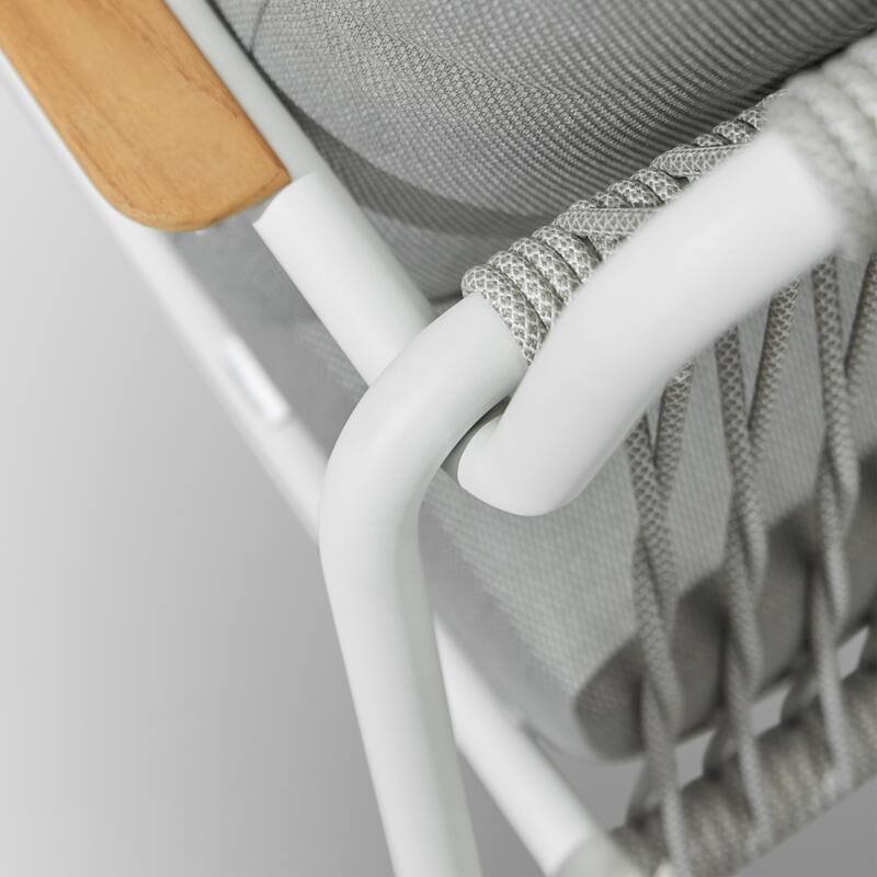 HIGOLD Patio 9-Piece Outdoor Dining Set, Aluminum Frame and Teak Armrest Cushioned Chairs