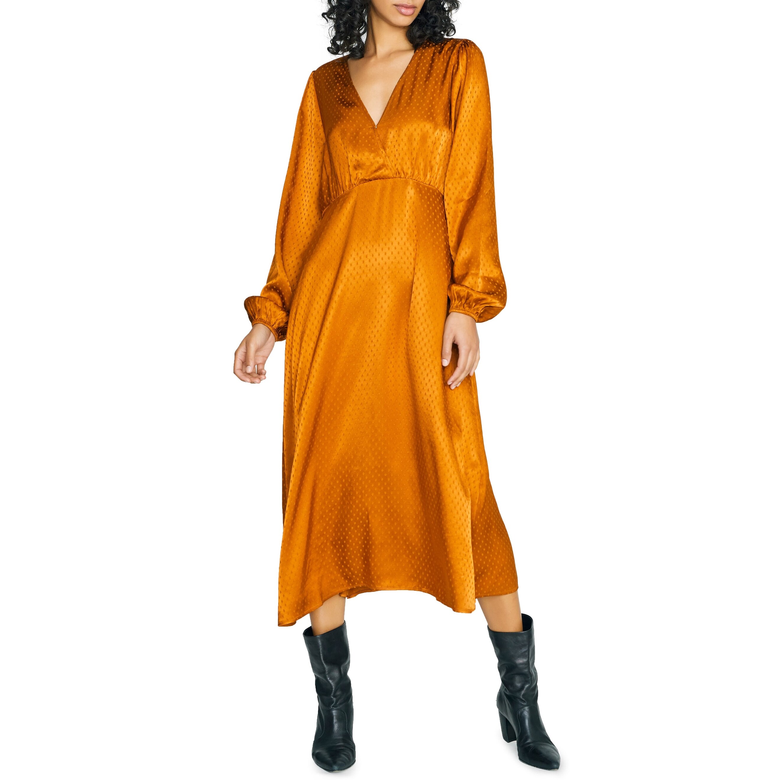 knee length dresses for ladies Dora Fitted Long Sleeves Sheath with Side Ruching Below The Knee Length Dress