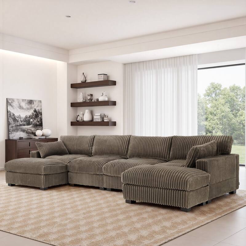 Modren Plush Oversized Modular Sectional Sofa Set with Chaise&Ottoman. - 5-piece/Light Brown - Left Facing