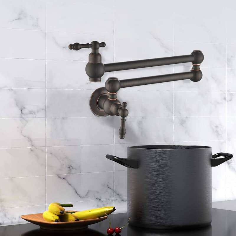 2-Handle Wall Mounted 180°horizontal rotation Pot Filler in Oil Rubbed Bronze