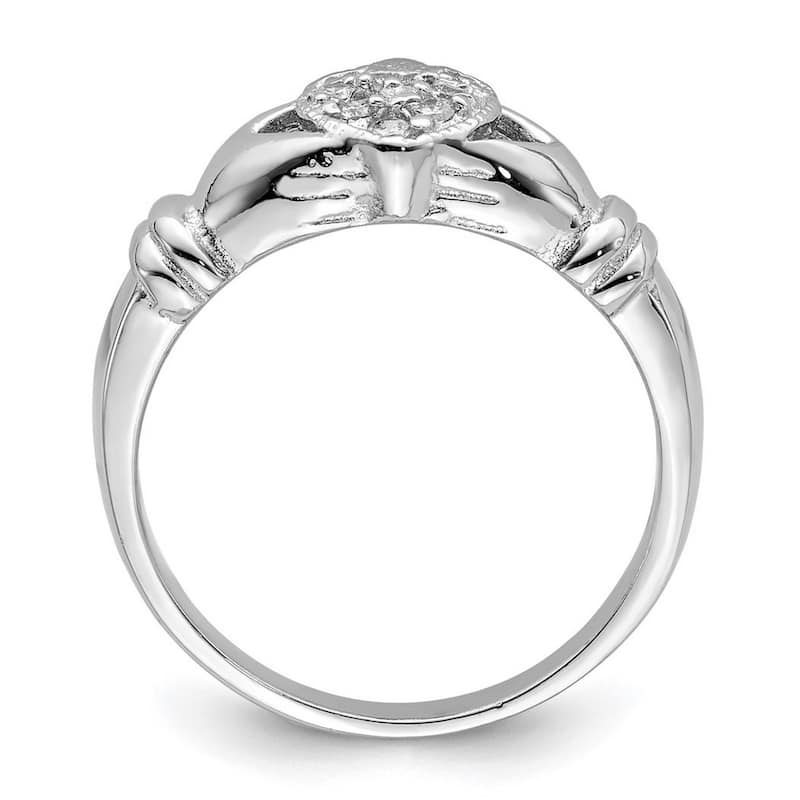 Curata 925 Sterling Silver Polished Open back CZ Cubic Zirconia Simulated Diamond Claddaugh Ring