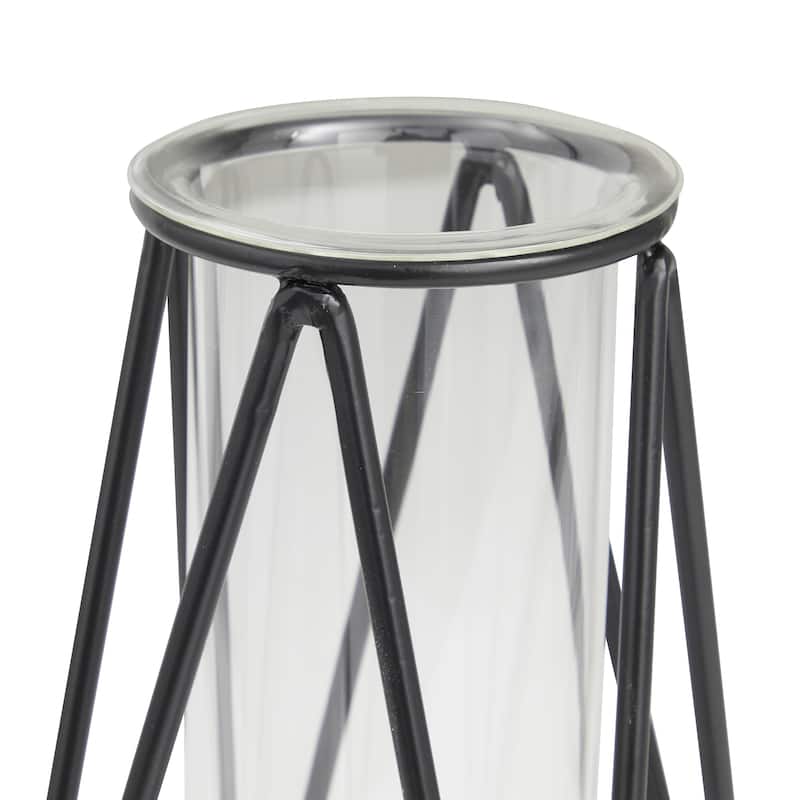 Glass Tube Decorative Vase with Metal Stand - Set of 2 Gold or Black - Roche River Decor