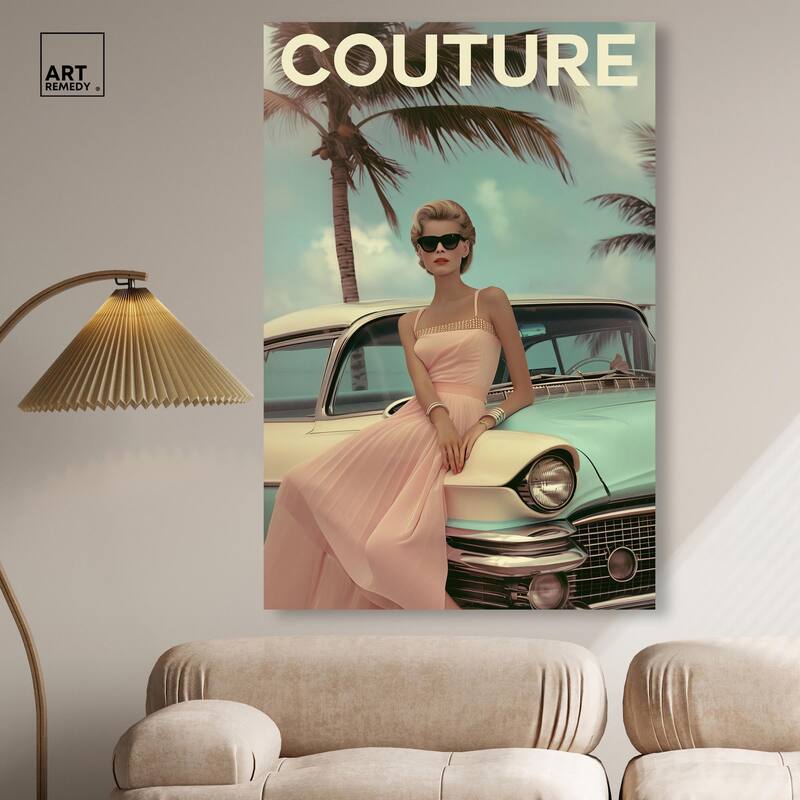 Vintage Beach Car Cover Canvas by Art Remedy, Gallery Wrapped