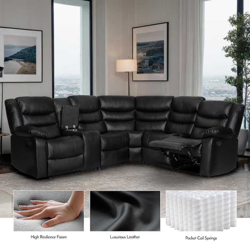 106'' Manual Reclining Modular Sectional Couch with 1 Console & 2 Cup Holders, Living Room/Office