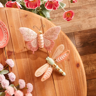 Floral Butterfly and Dragonfly Shelf Sitters - 6.5" - Pink and Green- Set of 4