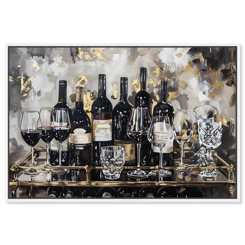 Notoriart Now Serving Champagne Framed Bar Cart Art For Men - 55 x 37 - White