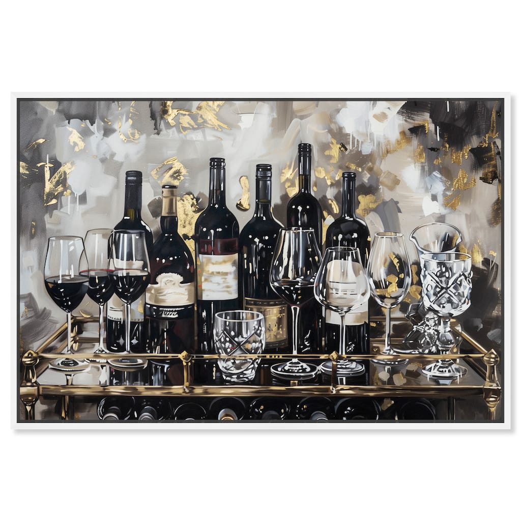 Notoriart Now Serving Champagne Framed Bar Cart Art For Men