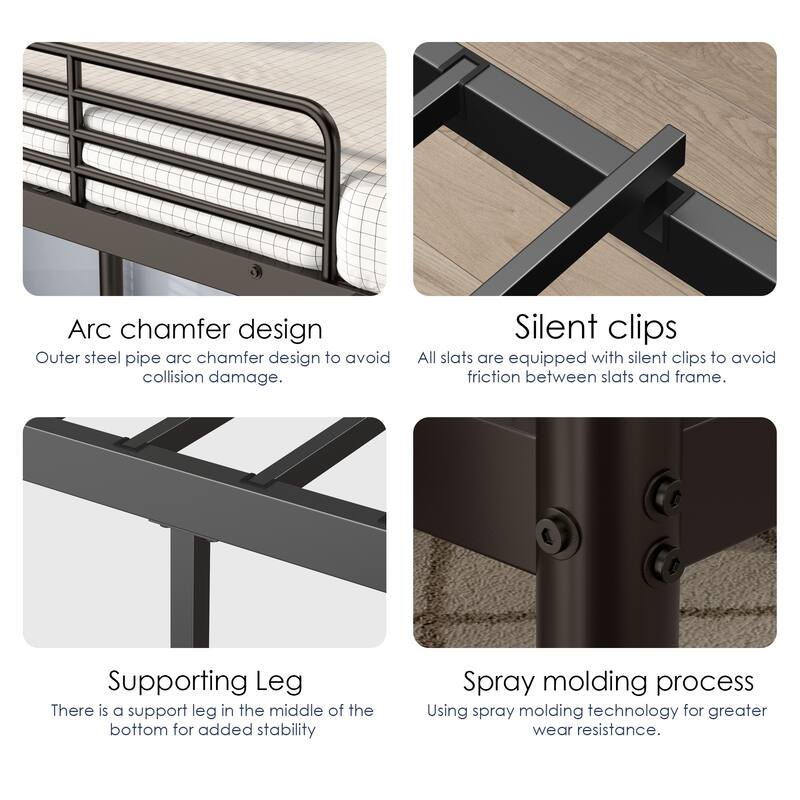 GDFStudio Morrow Metal Twin-Over-Twin Bunk Bed with Durable Slatted Support and Kid-Friendly Design