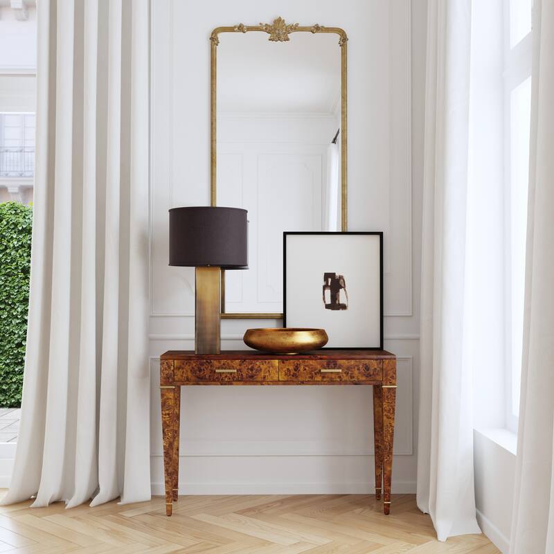 Kai 2 Drawer 46" Burl Wood Console Table - Medium Brown Burl