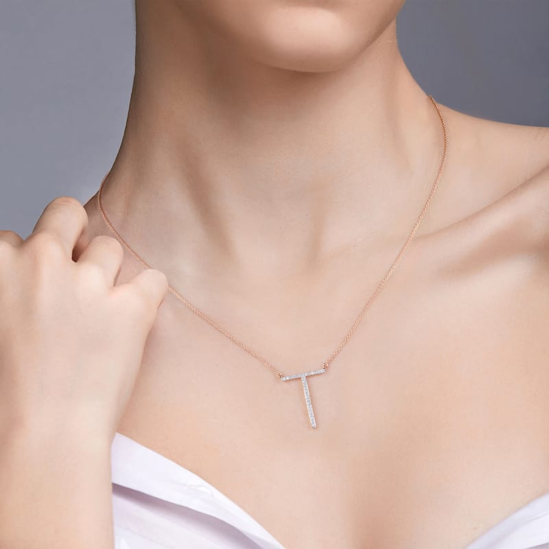 1/20ct TDW Diamond Classic Initial Pendant Necklace in Silver for Women