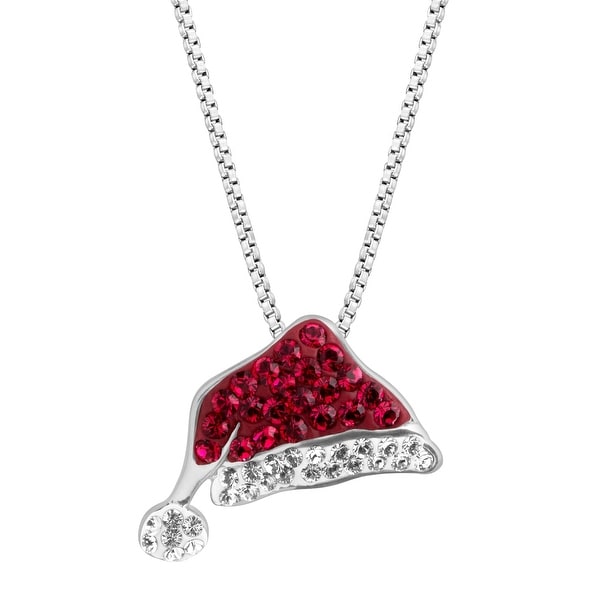 Crystaluxe Santa Hat Pendant with Swarovski Crystals in Sterling Silver - Red