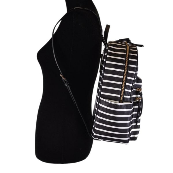 kate spade black and white striped backpack