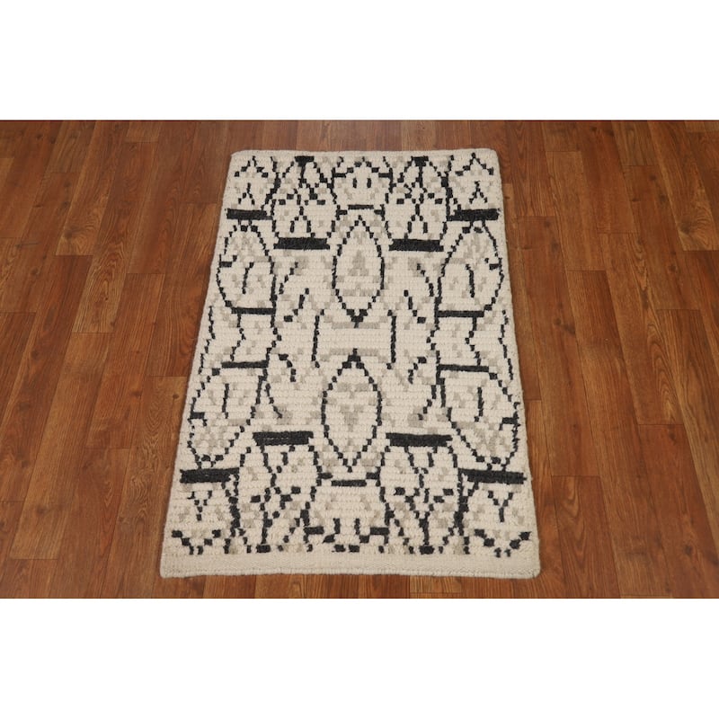 Geometric Moroccan Oriental Foyer Rug Handmade Stripe Wool Carpet - 2'0"x 3'0"