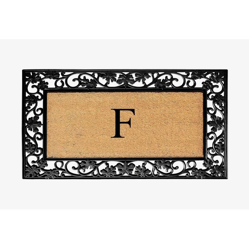 A1HC Rubber and Coir Dirt Trapper Heavy Weight Large Monogrammed Doormat, Black - F