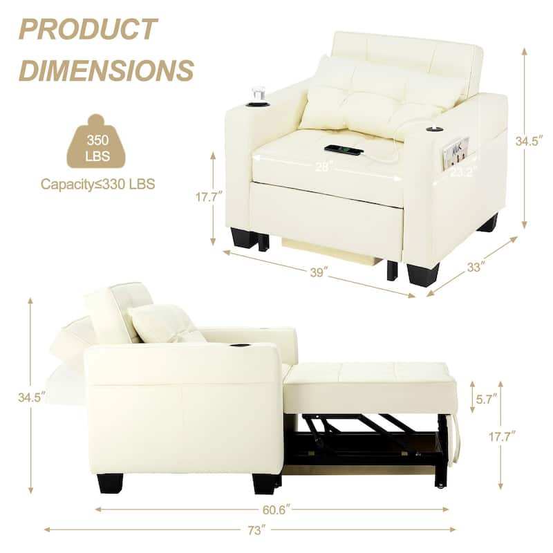 Futon Chair Bed Convertible Chair 3-in-1 Pull Out Sleeper Chair Beds for Living Room