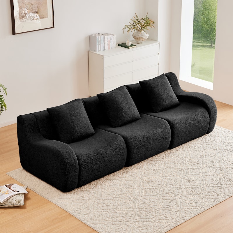 Boneless Sofa, 3 Seat High-Quality Teddy Fabric,Anti-Slip Design, No Assembly Curved Armrests Streamlined