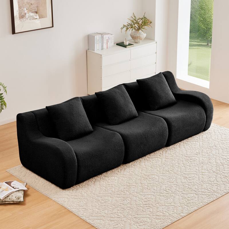 Roomfitters 3-Seat Teddy Fabric Boneless Sofa, No Assembly Streamlined Couch with 32D Sponge
