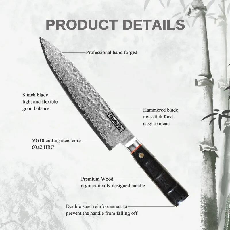 8" Japanese Chef Knife, 67-Layer Damascus VG-10 Hand-Hammered