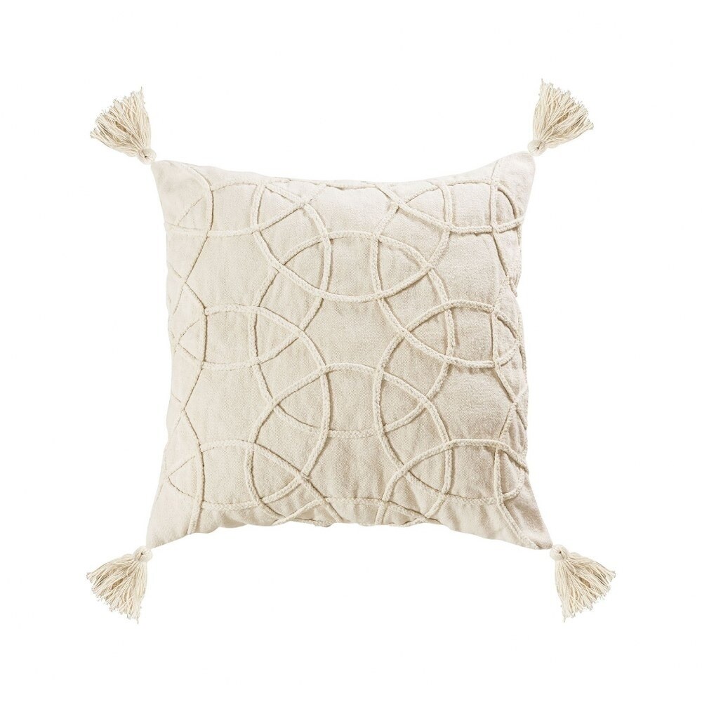 Shop Cream Swirl Style Pillow With Tassles 24x24 Inch Pillow Cover Only White Colors White Finish Overstock 32490280