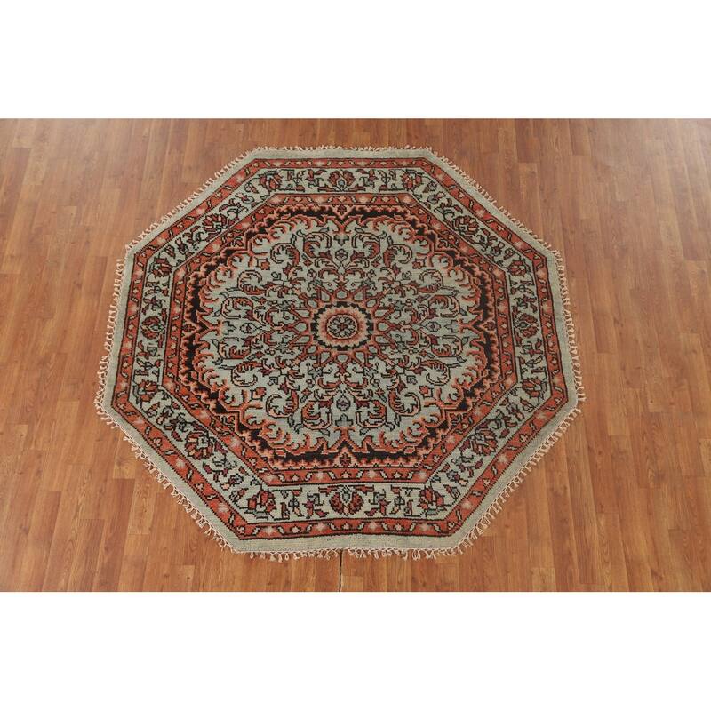 Geometric Heriz-Serapi Oriental Octagon Rug Handmade Wool Carpet - 5'11" x 5'10"