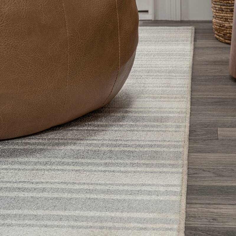 JONATHAN Y Maze Two-Tone Striped Classic Low-Pile Machine-Washable Cream/Light Gray Area Rug