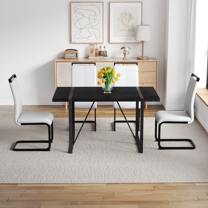 5/7-Piece Dining Table Set with PU Chairs, Modern Rectangular Dining Room Table Set for 4-6 People