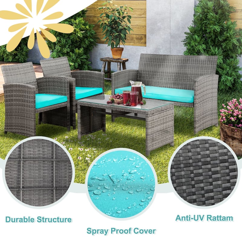 Futzca 4 Pieces Outdoor Patio Furniture Sets Conversation Sets Rattan Chair