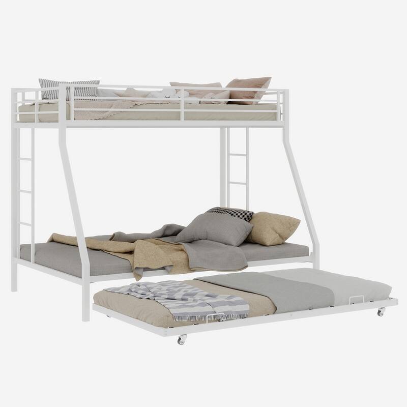 GDFStudio - Square Tube Metal Full Bunk Bed with Ladder & Trundle