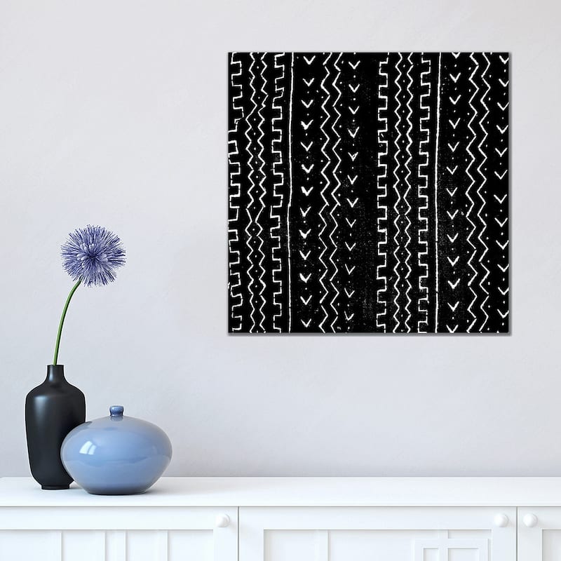 iCanvas "Mudcloth Black Geometric Design VI" by Ellie Roberts Canvas Print - 18x18x1.5