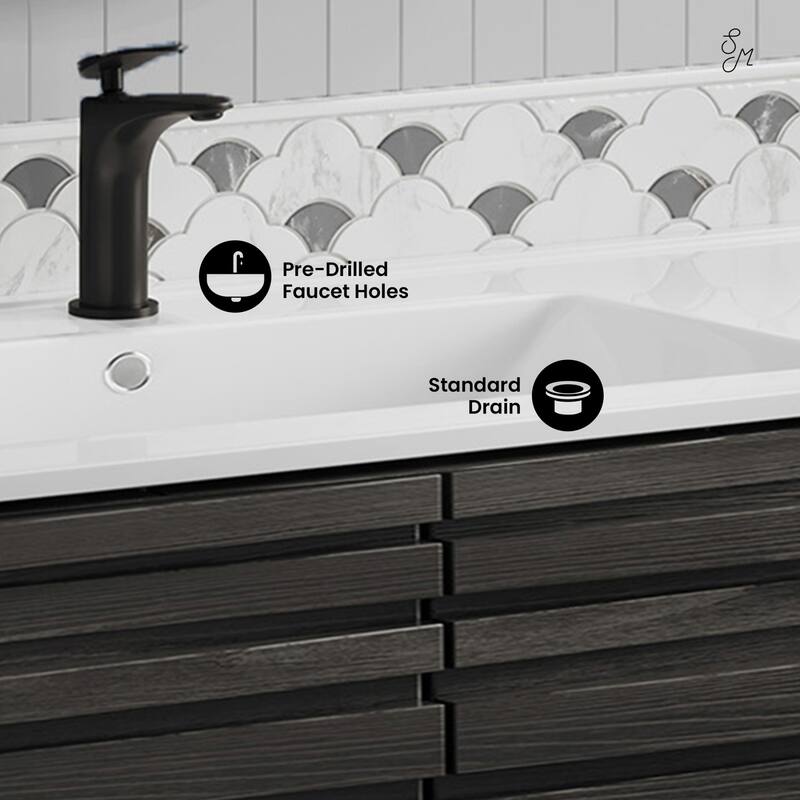 Cascade 30" Freestanding Bathroom Vanity In Black Oak With Sink Top - 30