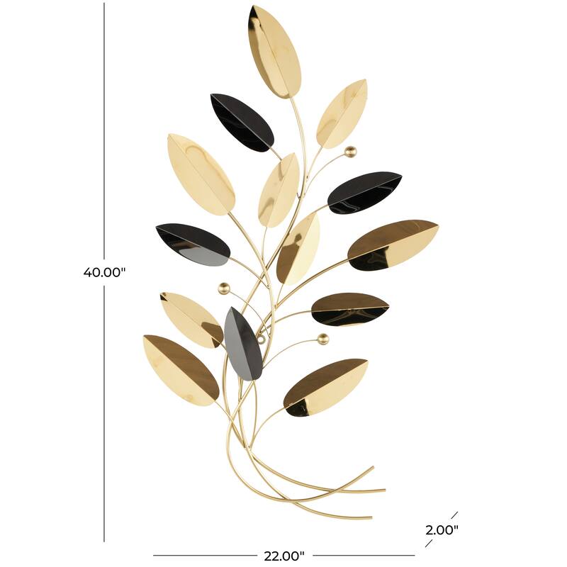 Stainless Steel Metal Leaf Layered Home Wall Decor with Black Accents - Gold - Roche River Decor