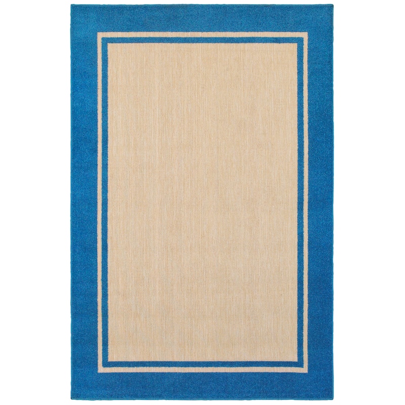 Style Haven Cara Mixed Pile Classic Bordered Indoor-Outdoor Area Rug - 5'3" x 7'6" - Blue/Sand