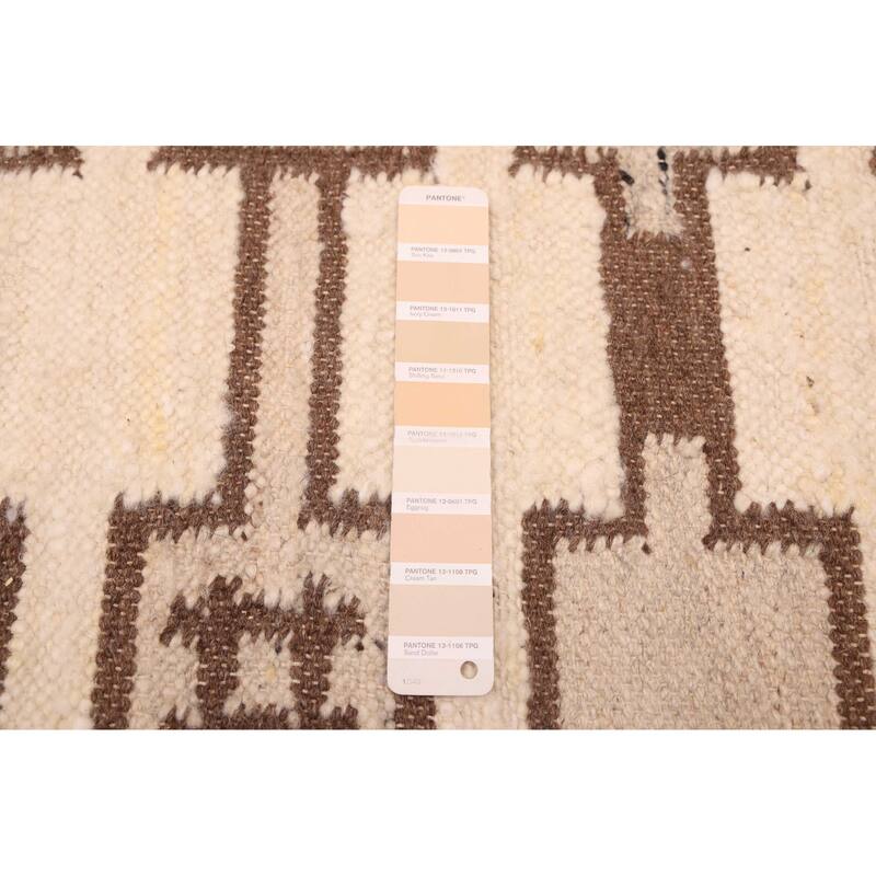 ECARPETGALLERY Flat-Weave Marrakech Cream Wool Kilim - 5'3 x 7'9