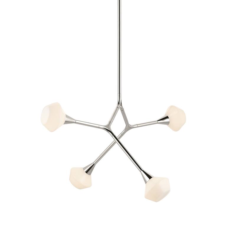 Cassius 39.5 Inch 4 Light Convertible Chandelier with Opal Glass in Polished Nickel
