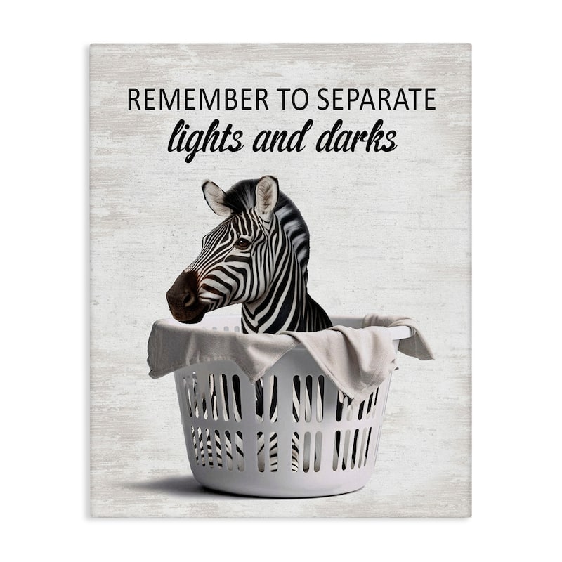 Stupell Separate Laundry & Zebra Canvas Wall Art Design By Lettered and Lined - 24 x 30