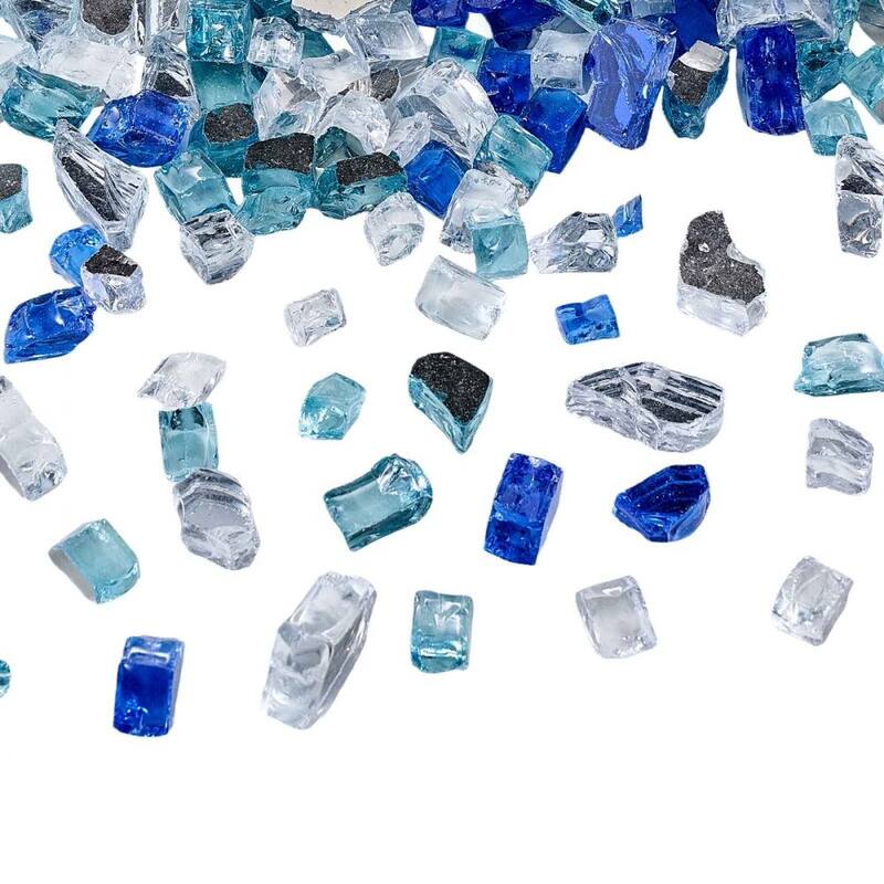 Cobalt Blue Aqua Clear Tempered Fire Glass Rocks Crushed 10 lbs. for Fire Pits - 1/2 inch