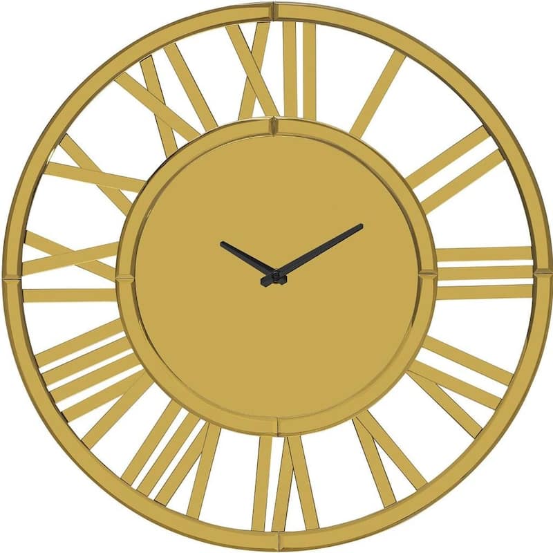 HomeRoots 43" Gold Mirrored Acrylic Silent Analog Circle Wall Clock - 43 in. x 43 in. x 5 in.