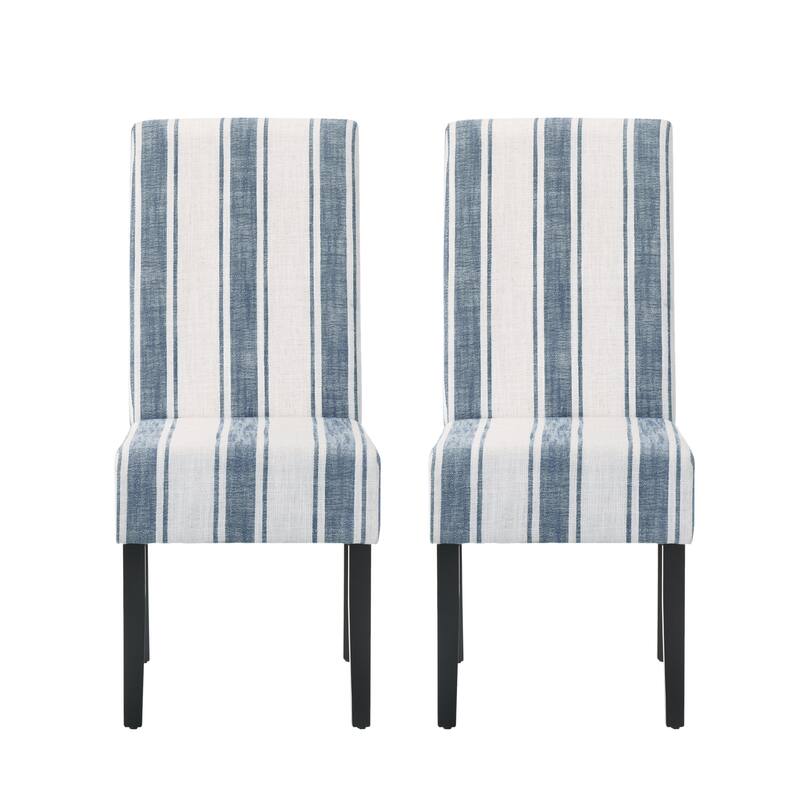 Striped Dining Chairs Set, High-Back Kitchen Chairs, Armless Upholstered Chairs with Wooden Legs, Set of 2
