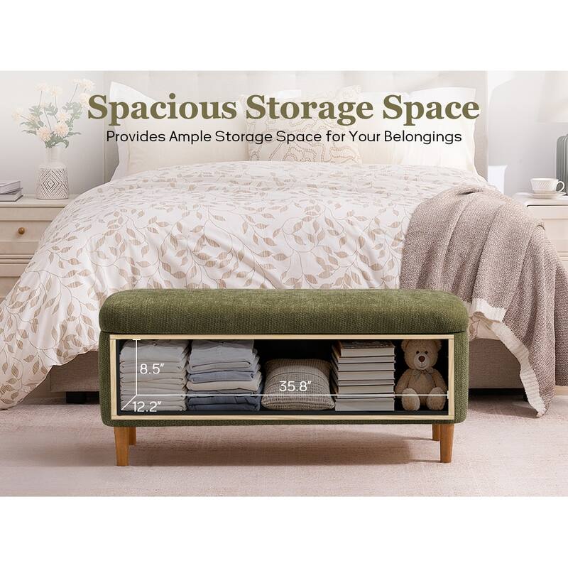 39in Soft Chenille Fabric Storage Ottoman Bench for Bedroom / Entryway Bed Foot / Living Room，Upholstered Entryway Bench