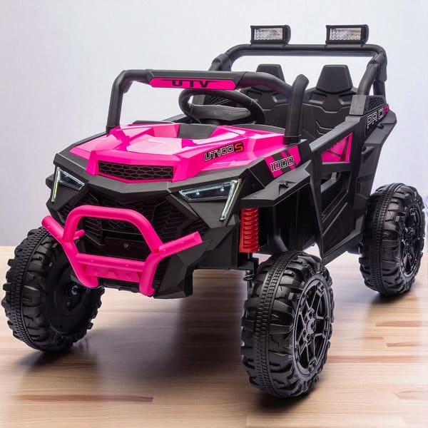 slide 2 of 21, 24V 400W Kids Ride On UTV with Remote Control, Four-Wheel Suspension, LED Lights & Bluetooth Music - For Ages 3+ Pink