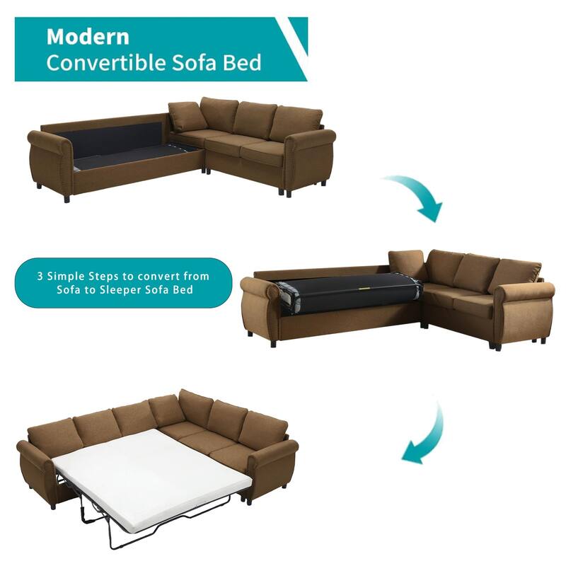 104" Polyester L-Shaped Sleeper Sectional Sofa