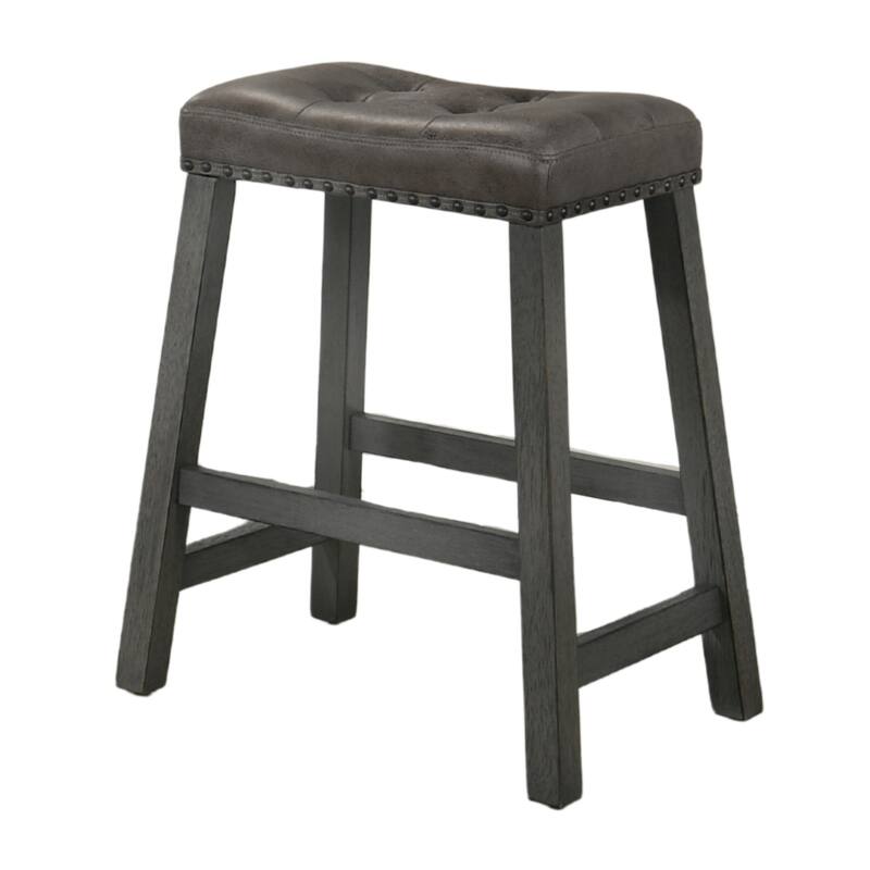 Backless Counter Stool Set of 2 - 25 Inch Wooden Barstool with Leather Seat, Sturdy Frame - Space-Saving Counter-Height Seating