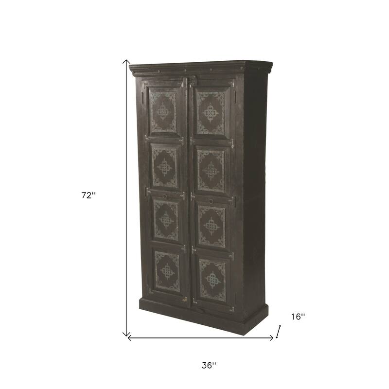 HomeRoots 72" Dark Brown Solid Wood Pantry Or Storage Closet - 36' X '72' X '16