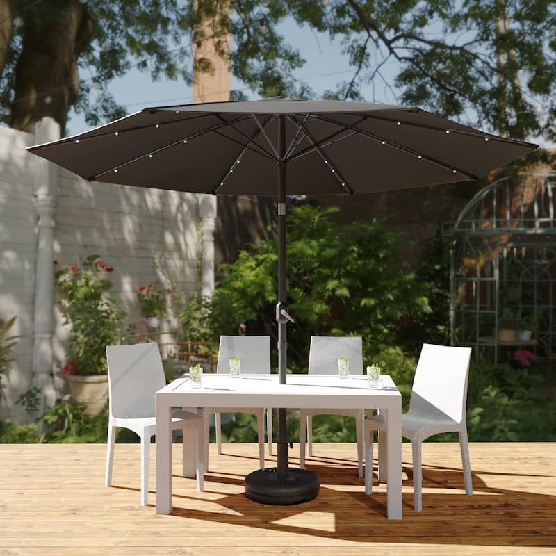Sierra 9 ft Patio Tilt & Crank Patio Table Market Umbrella With Solar LED for Summer Beach Backyard