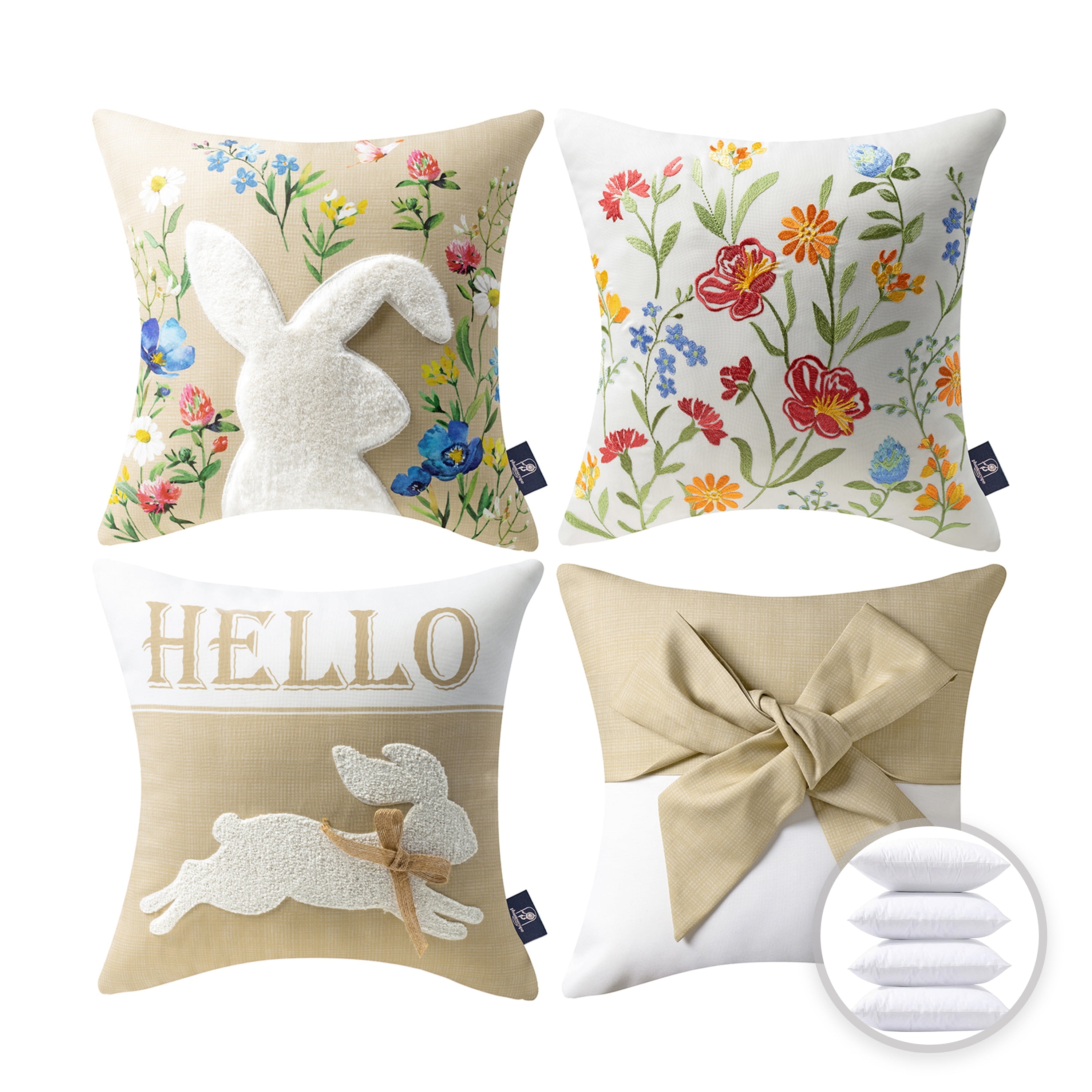 Happy Easter Series Embroidered Bunny with Bowknot Polyester Cute and vivifying Decorative Throw Pillow,