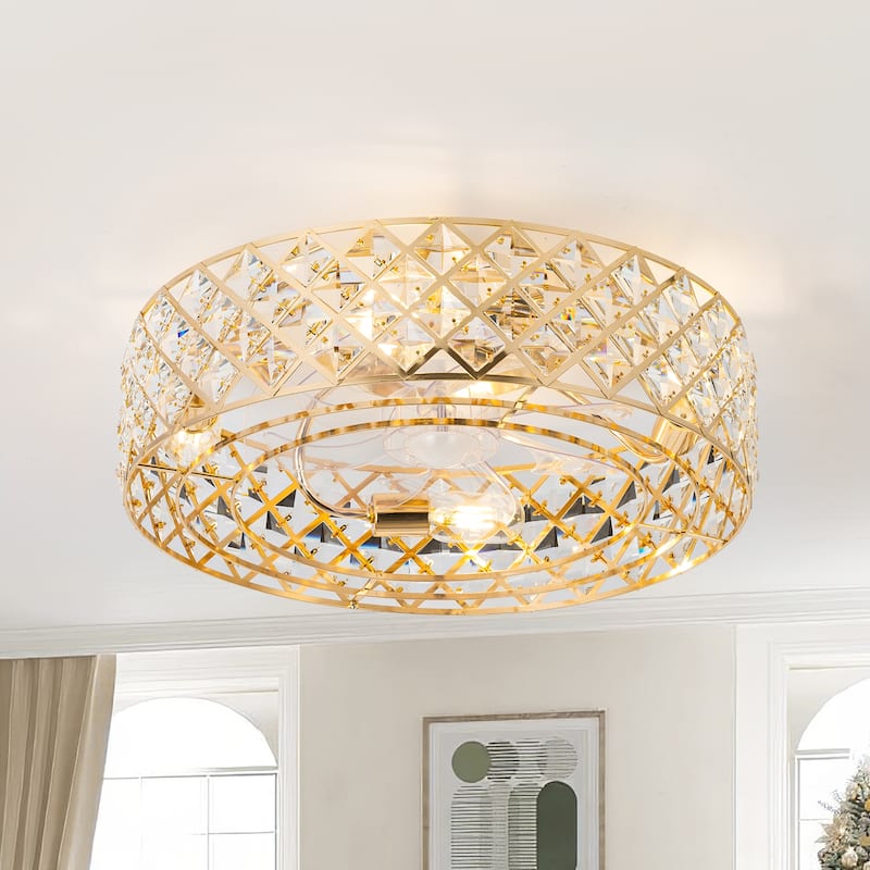 16.5"/19"/20" Vintage Distressed White Low Profile Ceiling Fan with Remote (7-Blade) - 19in - Gold with Transparent Blades