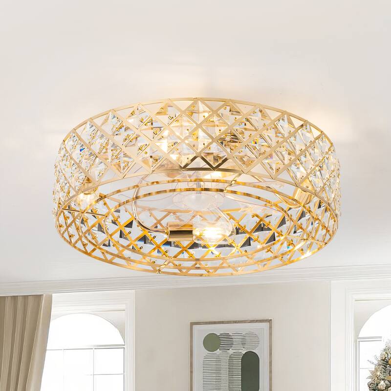 19-in Gold/ Satin Nickel Low Profile Ceiling Fan with Remote Control(7-blade) - Gold