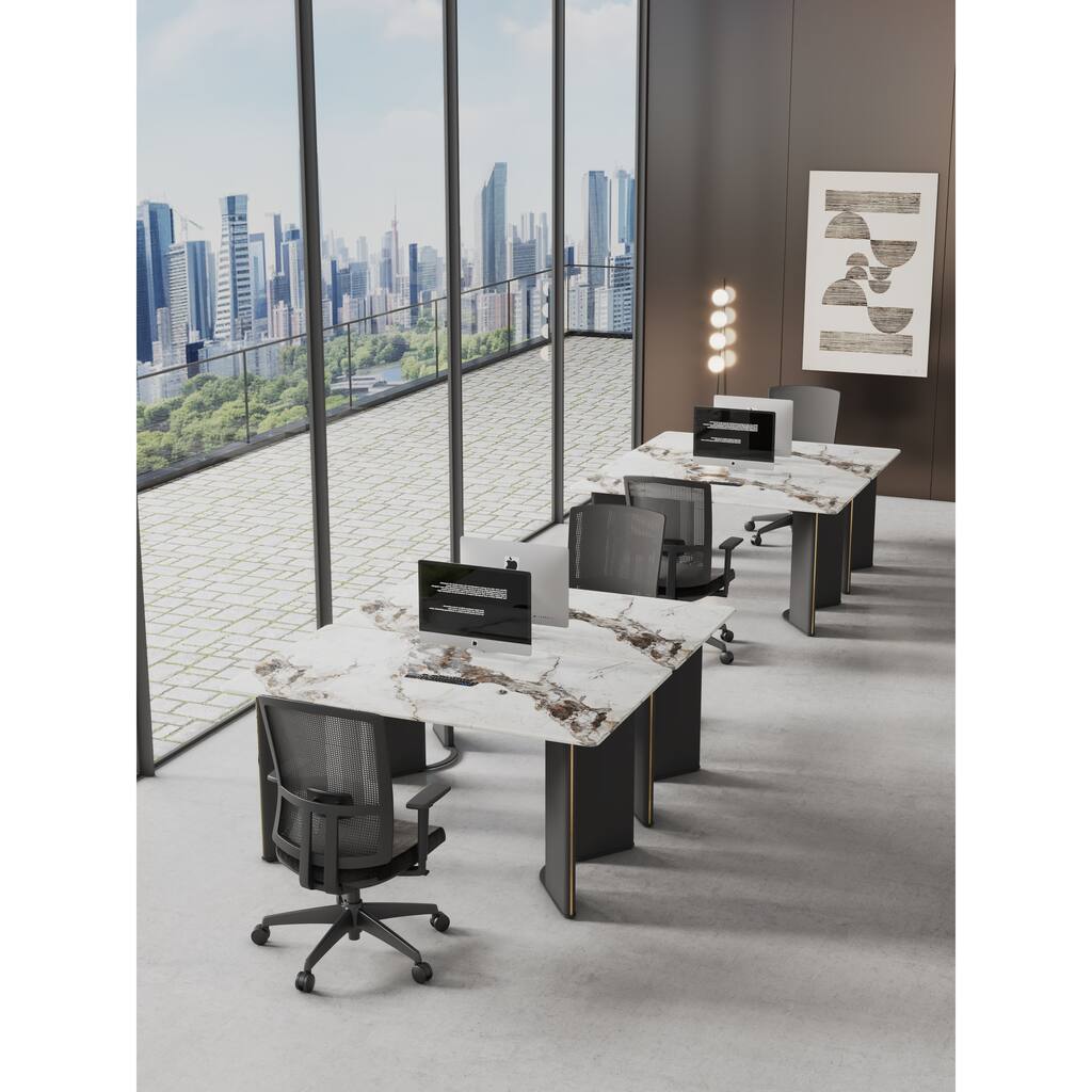 Modern minimalist rectangular dining table, white imitation marble tabletop