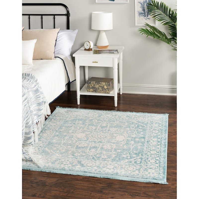 Contemporary Franbu Collection Area Rug - Light Blue - 4' Square