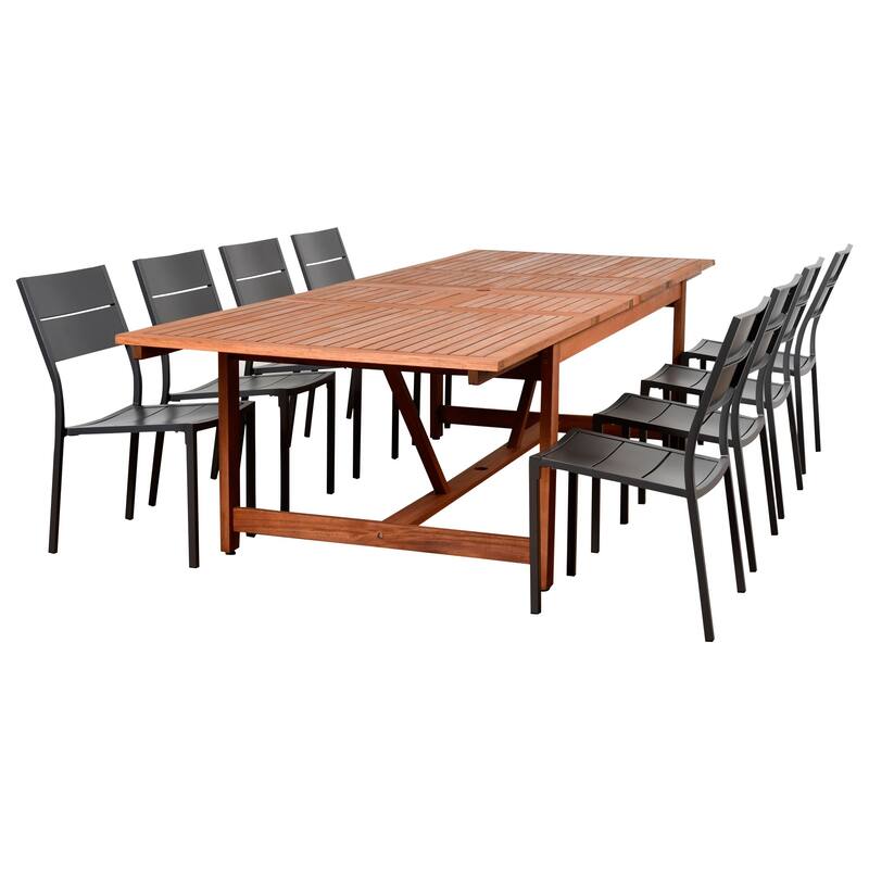 9-Piece Brown and Gray Koningsdam Extendable Rectangular Patio Dining Set 118"